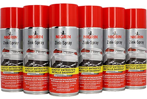 NIGRIN Zinkspray, 6 x 400 ml, erneuert die Rostschutz-Beschichtung nach der Metall-Bearbeitung, langanhaltender Rostschutz, schnell trocknend, Silbergrau