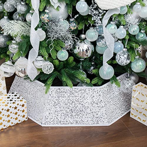 XmasExp Weihnachtsbaum Kragen 85 cm Pailletten Baum Rock für Weihnachten Urlaub Home Decor Weihnachtsbaum Ring Stand Base Cover Große Größe 6 Stück Weiß