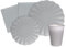Ciao Kit Vajilla de Fiesta Flower Shape para 8 personas (44 pcs: 8 platos Ø23cm, 8 platos Ø18cm, 8 vasos 250ml, 20 servilletas 33x33cm) de papel compostable eco-friendly, gris ahumado