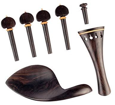 Violinstimmen 4/4 Saitenhalter + Stimmwirbel + Stachel + Kinnhalter Ebenholz Violine Geige Set Ersatz Schwarz Violine Zubehör Geigenbeschläge
