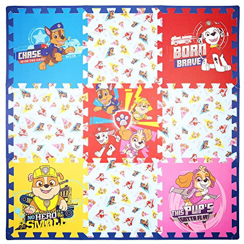 Paw Patrol Kinder-Schaumstoffmatte, ineinandergreifendes Puzzle, rutschfeste Bodenfliesen, Mehrfarbig, 91,4 x 91,4 cm, 9 Fliesen