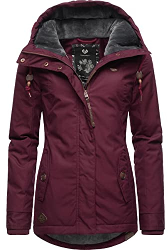 Ragwear Damen warme Kurze Winterjacke mit Kapuze Monade Intl Wine Red22 Gr. M