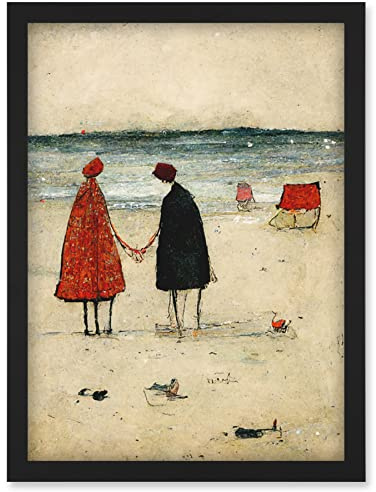 Doppelganger33 LTD Perfect Day For A Walk Couple Beach Scene Artwork Framed Wall Art Print A4