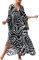 Bsubseach Long Half Sleeve Kaftan for Women Plus Size V Neck Swimsuit Coverups Summer Beach Dress Black White
