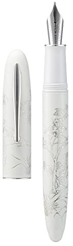 HONG DIAN Hongdian N23 White Rabbit Fountain Pen, Long Blade Medium Nib Silver Trim, New Year Lucky Rabbit Carving Design, Smooth Writing Pen with Converter and Metal Pen Box Set