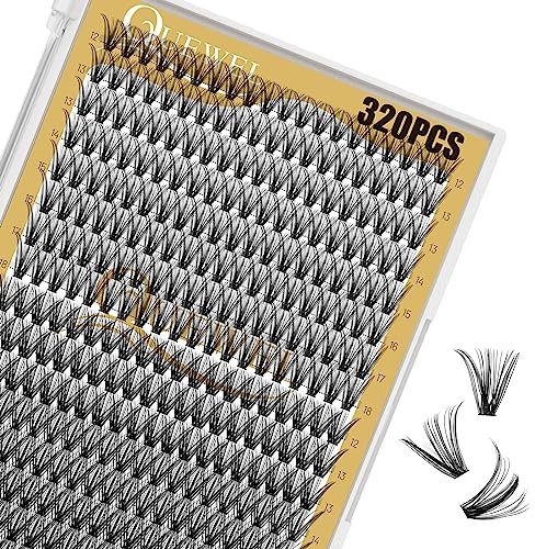 QUEWEL Cils Individuels Cluster Lashes 320pcs Extensions 0,07D Curl 30D+40D Naturel DIY Mix12-18mm (30D+40D 0.07D MIX12-18mm)
