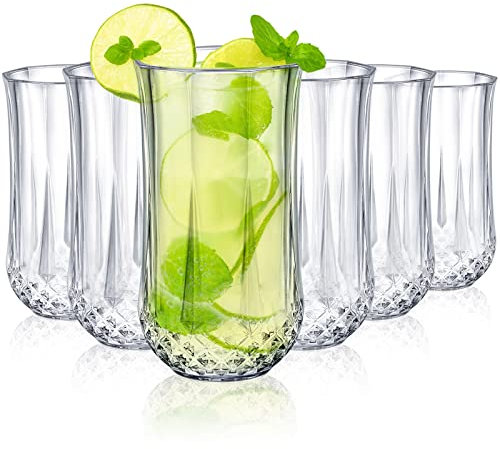 Yopay 6 Stück Kunststoff Highball Gläser,10oz/280ml unzerbrechlich Acryl Trinkbecher klar Old Fashion Wasser Tumbler, für Cocktail heiße eisgekühlte Getränke, im Freien, Camping, BPA frei