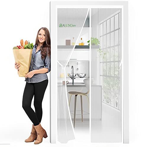Fliegengitter Tür Magnet Insektenschutz, 85 x 200 cm Magnetvorhang ist Ideal für Balkontür Terrassentür Wohnzimmer, Kinderleichte Klebemontage Ohne Bohren - Weiß