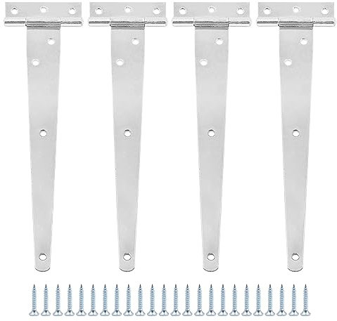 Set of 4 ZONADAH Garden Shed Door Hinge Heavy Duty Strap Tee Hinge 254mm/10inch Rustproof T Hinges Gate Door Barn Wrought with Screws for Gates Shed Doors Windows Fence Garden Storage Rooms