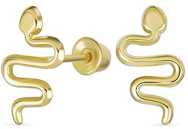 Minimalistische Winzige Mini Garten Reptilien Schlangen Stud Ohrringe Für Frauen Teenager Echtgold 14 Karat Gelb Sicherheitsverschluss Schraubrückseite