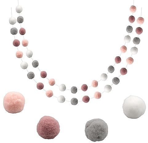 ZephyrHome 2 Stück Bunte Filzkugelgirlanden Pom Pom Filz Ball Girlanden - Perfekte Kinderzimmer Deko mit 40 Stück Pompom, Wimpelkette, Mehr für Hausbett, Geburtstagsfeier und Weihnachten