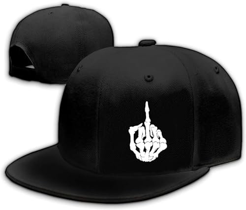 Tijeyi Snapback Hüte für Männer Schädel Hut Flat Bill Hut für Jungen Snap Rucksack Baseball Cap Skelett Hand Schwarz, Mittelfinger, 1