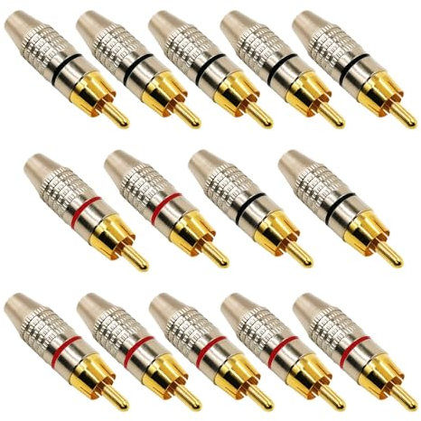 BRIEFCEC Lötfreie Cinch-Steckverbinder, männliche Cinch-Audio-Video-Adapter für Koaxialkabel, vergoldet Metallgehäuse für Multimedia und CCTV(14 Stk-Rot & Schwarz Circle)