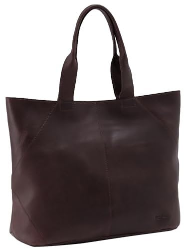 Gusti Leder Shopper – Cecilia Geräumige Handtasche aus Rindsleder in Braun im Vintage-Design, Platz für A4-Unterlagen und 15 Geräte, mit Reißverschluss-Innenfach