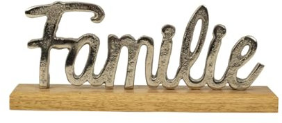 Schriftzug FAMILIE Lebensbaum Deko Baum Holz Metall Silber Buchstaben zum hinstellen Natur (Familie)