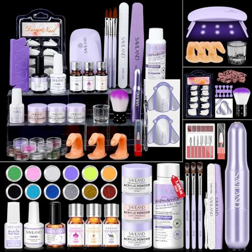 SSProAcryl Professional Acrylic Nail Kit: All-in-1 Nail Kits Acrylic with Everything 30 Days Wear AcrylicPowder Brush EMA Monomer Nail Drill Essential Oil Nail Artist Nail Extension Carving