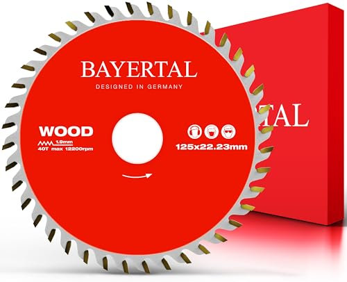 Bayertal® Lame de scie circulaire de 125 mm - Lame de scie de qualité supérieure pour des coupes précises du bois - Idéale pour le bois dur et tendre, MDF et OSB - 125 x 22,23 mm - Surfaces de coupe