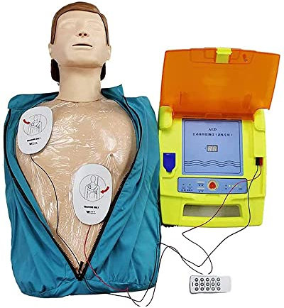 Halbkörper-HLW-Erste-Hilfe-Trainingspuppe mit Defibrillatoren, Simulator für kardiopulmonale Wiederbelebung für Erwachsene, Studienmodell für künstliche Beatmung