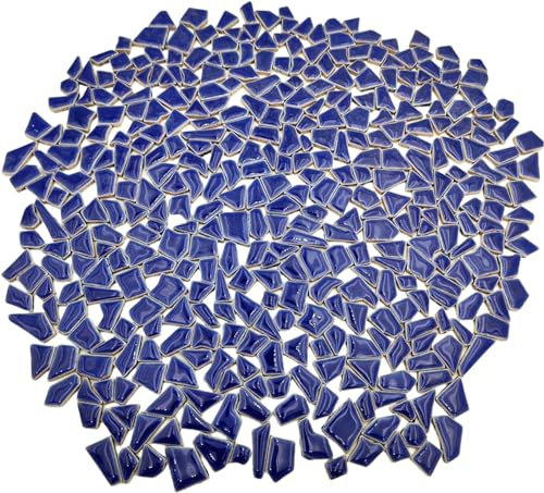 Carreaux de mosaïque en céramique irrégulière, 500 g, petits morceaux de mosaïque de 0,5 à 2 cm pour bricolage, loisirs créatifs, décoration murale de la maison (bleu marine)