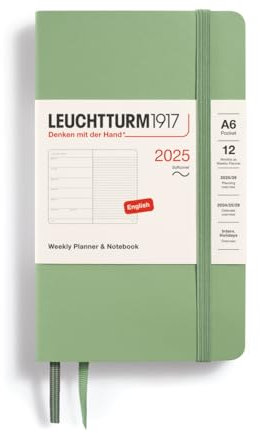 LEUCHTTURM1917 370764 Wochenkalender & Notizbuch Pocket (A6) 2025, Softcover, Salbei, Englisch