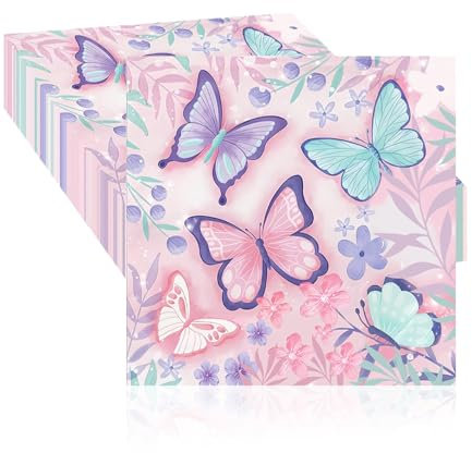 Frundoo 40 Stück Servietten Blumen und Schmetterling Muster Servietten Frühling Serviette Frühling Tischdekorationen Einweg-Servietten für Geburtstage Sommer-Partys