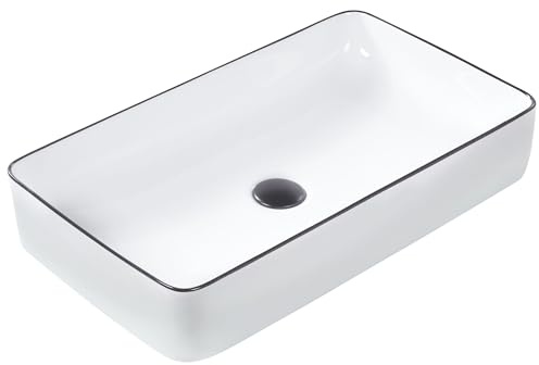 Aufsatzwaschbecken Keramik weiß rechteckig 61x35 cm schwarzer Rand modern Xert