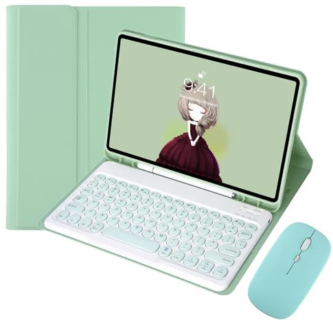 MG REAL Green, Keyboard Case with Mouse for Samsung Galaxy Tab A7 10.4'' 2020 (SM-T500/T505), Round Keys Detachable Magnet Keyboard with S Pen Holder