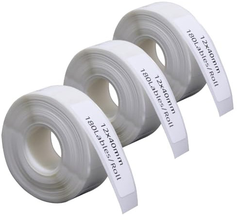 DINGYI D30 Etikettenband, weiß, selbstklebend, wasserdicht, 12 x 40 mm, 540 Etiketten, Thermodruckerpapier für Büro, 3 Rollen (3, 12 mm x 40 mm)