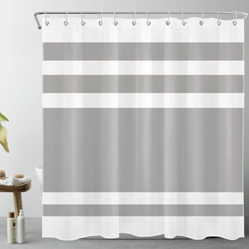 LB Rayé Gris et Blanc Rideaux de Douche 180x180cm Abstrait géométrique Rideaux de Bain avec Crochets, Classique Imperméable Polyester Anti Moule Salle de Bain Décor