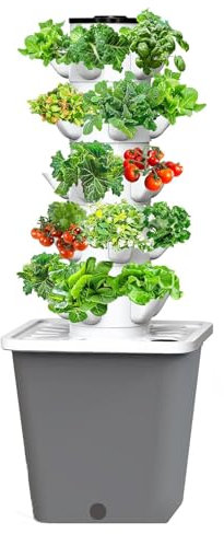 Indoor Hydroponics Vertical Tower Garden System 30 Plant Smart Garden Kit for Home Gardening Enthusiasten Grey 10 Holes