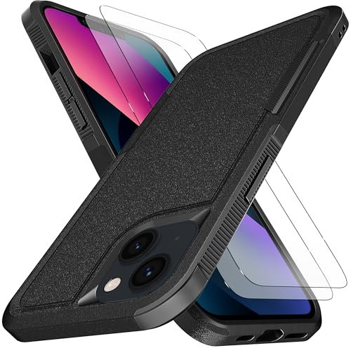 KaiMai for iPhone 13 Case,iPhone 14 Case, [10 FT Military Grade Drop Protection] [Non-Slip] [2 pcs TPE HD Screen Protector] Heavy Duty Full-Body Shockproof Case for iPhone 13/14 6.1“-Black