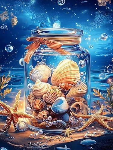 MOMAKA 5D Diamond Painting Kits Schale In Der Flasche, DIY Diamant Malerei Full Drill Set Seestern , Runde Diamant Arts Craft Cross Stickerei Malerei Kits für die Home Wanddekoration 30x40cm-92