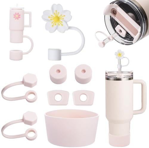 ZKGYUS Juego de accesorios para vasos Stanley, incluye 6 tapones de silicona a prueba de fugas, 2tapas con pajita, 1funda de silicona para vasos Stanley Cup de1,2L 850 ml, No incluye tazas