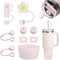 ZKGYUS accessori stanley cup, set di accessori contiene 6 tappi in silicone a prova di perdite, 2 coperchi in paglia, 1 custodia in silicone per Stanley Cup da 1,2 l e 850 ml, coppe non incluse