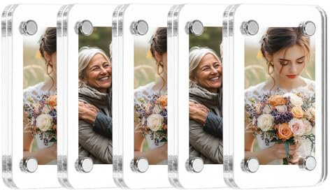 sourcing map 5 Pcs Acrylic Fridge Magnetic Frame 1.6 x 2.4 Inch Clear Square Fridge Magnets Double Sided Magnetic Picture Photo Frames Refrigerator for Fujifilm Mini Picture