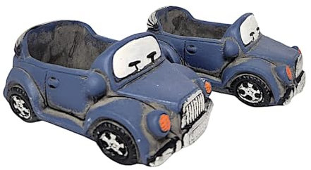 Divas World Beton-Pflanzgefäß in Vintage-Autoform, einzigartige Garten-, Terrassen- und Tischdekoration, Blau und Gelb, ideal für kleine Pflanzen und Sukkulenten (Blau, 2 Stück, Auto-Pflanzgefäß,