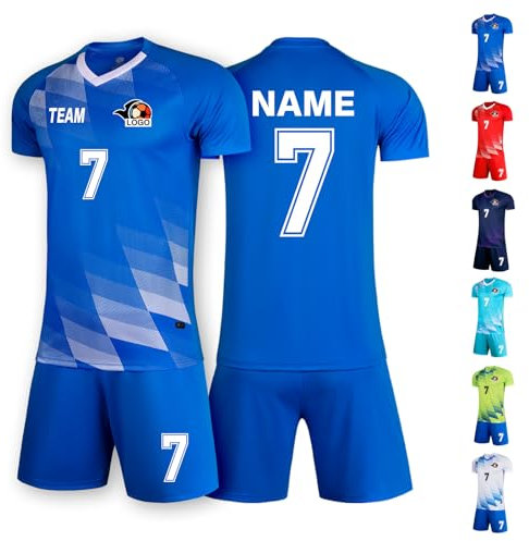 LAIFU Personalisierbare Fußballtrikots für Erwachsene - Unisex - Blau - Kurzarm - V-Ausschnitt - Polyester - Alle Jahreszeiten