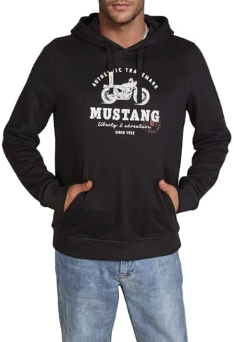 MUSTANG Hoodie Herren Bennet Regular Fit Kapuzenpullover Pullover Print 100% Baumwolle, Größe:3XL, Farbe:Black (1016078-4142)