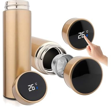 Przydasie Hochwertiger Thermosflasche aus Edelstahl mit LCD-Display, 500 ml, hält Getränke bis zu 24 Stunden warm oder kalt, mit ergonomischem Griff und rutschfester Beschichtung