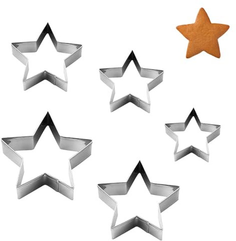 5PCS Star Cookie Cutter Small Star Cutter 5 Size Six-Pointed Star Cutter Stainless Steel Star Cutters for Baking for Christma Foods Shapes Cookies Cakes Kids Party Decorations