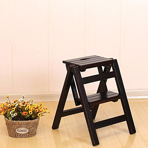 Escabeau pliable multifonction en bois pour intérieur - Construction en bois massif (noir)