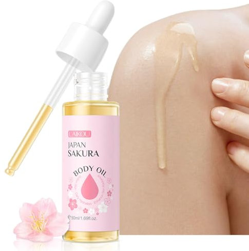 Huile corporelle pour peaux sèches, huile essentielle d'extrait de fleur de cerisier, huile corporelle pour nourrir la peau, anti-âge et soutien de l'élasticité de la peau, huile corporelle après la