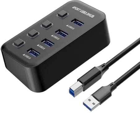 PremiumCord Hub USB Superspeed ​​​​​​, 4x USB Tipo A, USB 3.2 Gen 1 5 Gbps, Interruttore Porta, Capocorda Caldo, Led, Nero, Lunghezza Cavo 1 m