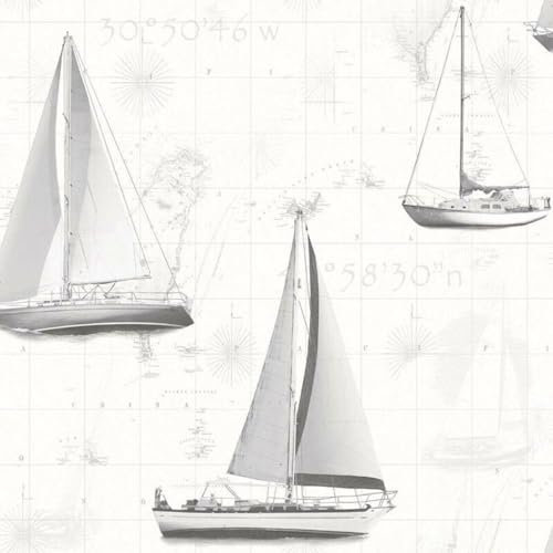 Sailing Seaside Wallpaper - Ship Boat Grey Map - Travel Nautical Vintage Exploration - Paste The Wall