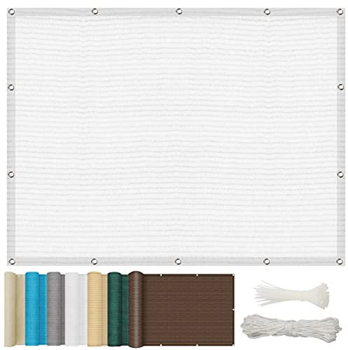 Auvent de jardin extérieur - 3,2 x 4 m - Parasol de terrasse avec trous en tissu à angle droit et attaches de câble pour pelouse et cour - Blanc