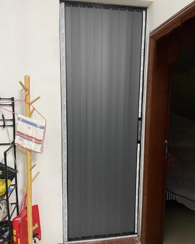 Puerta Plegable Puerta Plegable Metálica para Despensa de Pasillo, Puerta Plegable con Cerradura para Puertas de Armario de Baño, Puertas Plegables Corredizas con Herrajes, para Garaje Oficina(46x80in