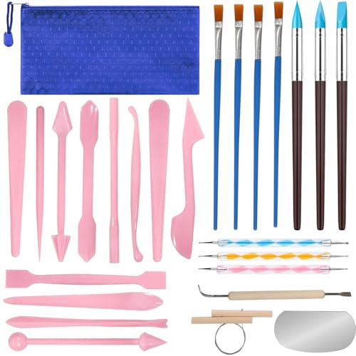 GOLDEROC 26PCS Clay Tool Set Pottery & Sculpting Tools with Bag | Air Dry Clay Tools for Polymer Clay, Multifunctional Sculpting, Clay Modelling Tools for Beginners, Artists, DIY, Carving