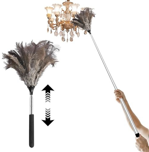 Staubwedel Straußenfedern,43CM-115CM Teleskop Straußenfedern Staubwedel Lang Ausziehbar, Anti Statik, Perfekt für Hohe Oberflächen,Zuhause, Auto, Büroreinigung