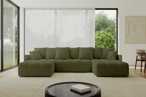 ALTDECOR Ecksofa in U-Form mit Schlaffunktion und Bettkasten Corner Sofa Bett Eckcouch Couch L-Form Schlafcouch Ausziehbar Wohnlandschaft Schlafsofa Cauchsofa LONLI-U 355x189x68 Grün