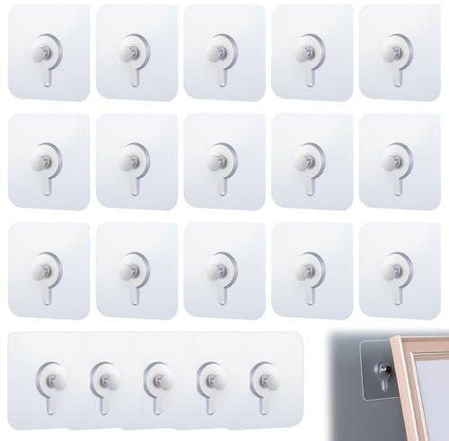 20 Pezzi Viti Adesive per Muro,6cm × 6cm Attaccare Quadri Senza Chiodi,Senza Tracce Viti Adesive da Muro,Appendi Quadri Senza Chiodi,Chiodi Adesivi per Quadri Muro per Appendere Orologio,Foto,Dipinti
